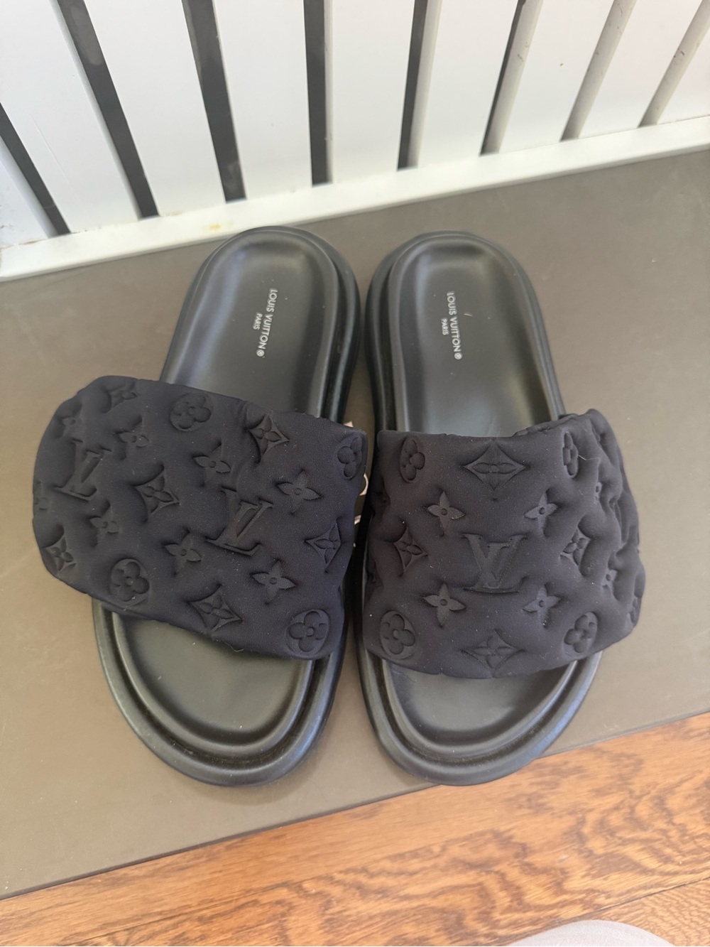 Louis Vuitton Black Monogram Pool Pillow Mules size 38